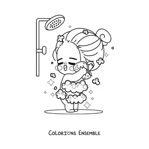 Dessin à colorier d’une fille kawaii qui chante sous la douche