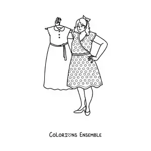 Dessin à colorier d’une jolie fille avec une robe sur un cintre