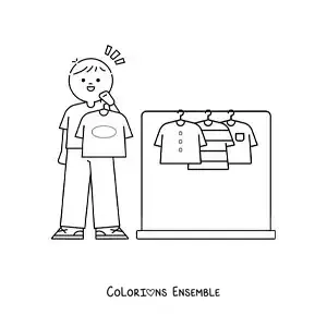 Dessin à colorier d’un petit garçon qui choisit une chemise dans son placard