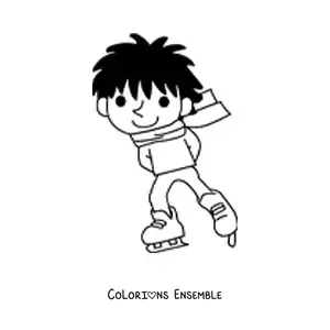 Image à colorier d'un garçon qui patine sur la glace