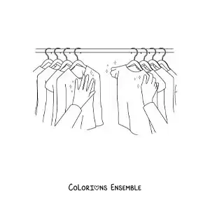 Dessin à colorier d’une personne qui choisit un t-shirt dans son placard