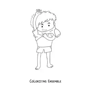 Dessin à colorier d’un petit garçon qui met la chemise de son uniforme