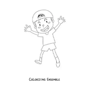 Image à colorier d'un garçon qui saute joyeusement