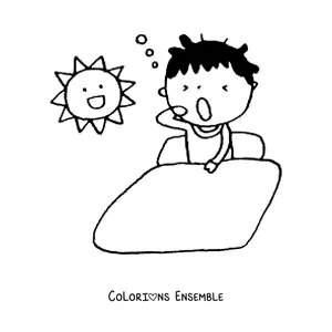 Dessin à colorier d’un petit garçon qui bâille le matin
