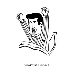 Dessin à colorier d’un homme qui se réveille le matin