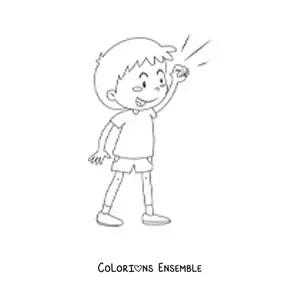 Image à colorier d'un garçon joyeux qui fête en levant le poing