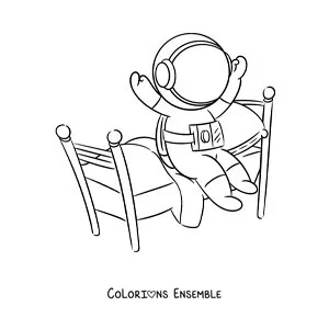 Dessin à colorier d’un astronaute rigolo qui sort de son lit