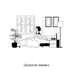 Dessin à colorier d’une femme qui sort du lit tôt