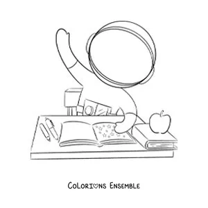 Dessin à colorier d’un astronaute rigolo à l’école qui lève la main