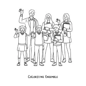 Dessin à colorier d’enfants et de jeunes en uniforme