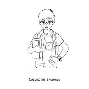 Dessin à colorier d’un petit garçon en uniforme avec des livres