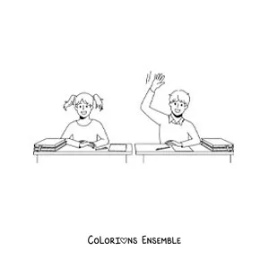 Dessin à colorier d’une fille et d’un garçon dans la salle de classe