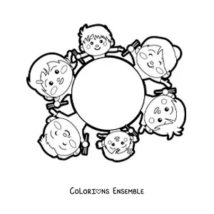 Image à colorier d'une famille assise autour de la table pour manger