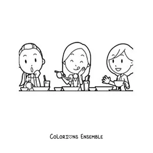 Image à colorier d'amies qui mangent ensemble