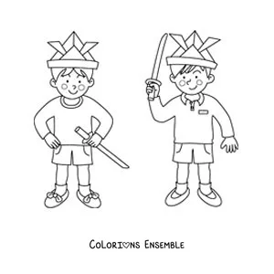 Image à colorier de deux amis qui jouent aux super-héros