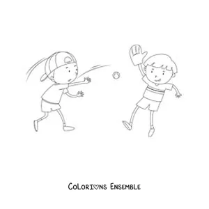 Image à colorier de deux enfants qui jouent au baseball