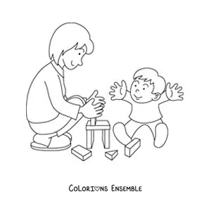 Image à colorier d'une maman qui joue avec son petit garçon