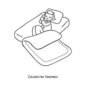 Image à colorier d'un petit garçon endormi dans son lit