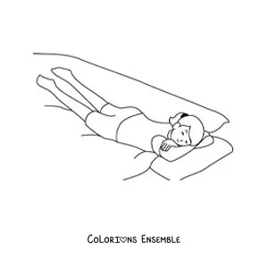 Image à colorier d'une petite fille allongée et endormie dans son lit