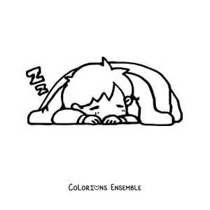 Image à colorier d'un petit garçon kawaii qui rêve pendant son sommeil