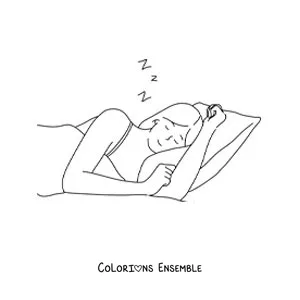 Image à colorier d'une petite fille qui dort confortablement sur son oreiller