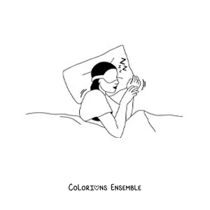 Image à colorier d'une femme qui dort avec un masque de nuit