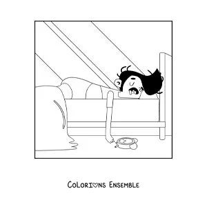 Image à colorier d'un homme qui fait la grasse matinée dans son lit