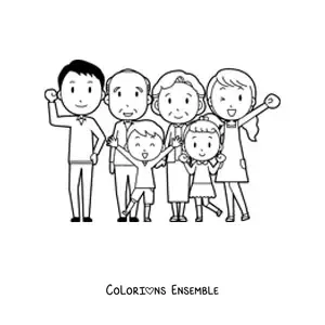 Image à colorier d'une famille de six membres