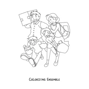 Image à colorier d'une famille qui fait les courses