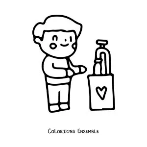 Image à colorier d'un garçon qui se lave les mains