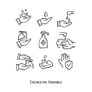 Image à colorier de symboles du lavage des mains
