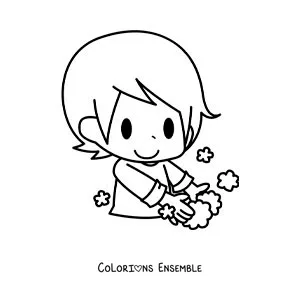 Image à colorier d'un garçon kawaii qui se lave les mains