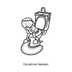 Image à colorier d'un garçon sur les toilettes qui apprend à aller aux toilettes