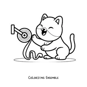 Image à colorier d'un chat de dessin animé qui joue avec le papier toilette