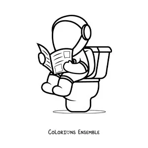 Image à colorier d'un astronaute de dessin animé assis sur les toilettes en train de lire