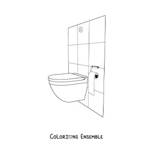 Image à colorier des toilettes et du papier toilette dans la salle de bain