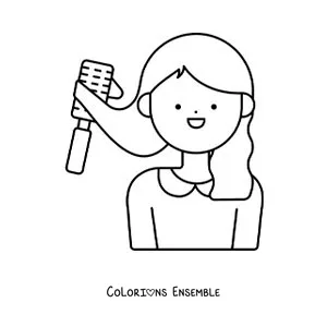 Image à colorier d'une fille qui se coiffe les cheveux avec une brosse