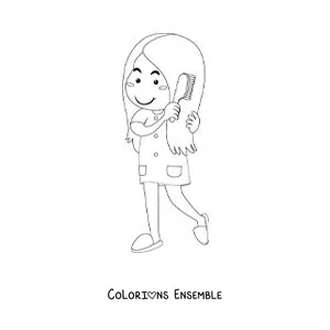 Image à colorier d'une fille qui se coiffe avant de dormir