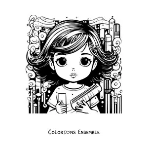 Image à colorier d'une fille décoiffée avec une brosse et un peigne