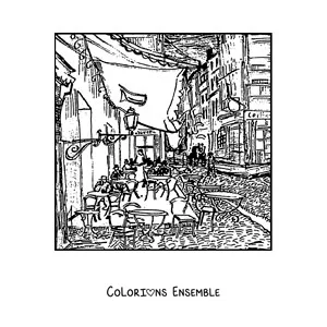 Image à colorier de la terrasse du café le soir de Van Gogh