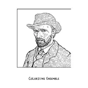 Image à colorier de l'autoportrait au chapeau de Van Gogh