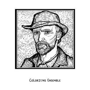 Image à colorier d'une caricature de l'autoportrait de Van Gogh