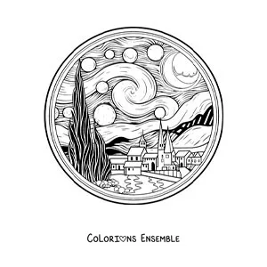 Image à colorier de La nuit étoilée pour les enfants