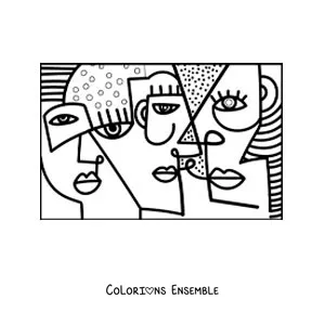 Image à colorier d'un tableau dans le style de Picasso pour les enfants