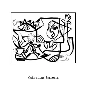 Image à colorier d'une peinture dans le style de Picasso pour les enfants