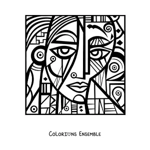 Image à colorier d'un portrait dans le style de Picasso pour les enfants