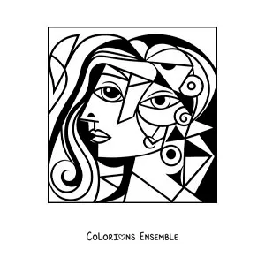 Image à colorier d'un visage inspiré de Picasso pour les enfants