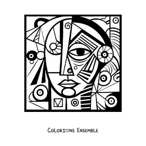 Image à colorier d'une peinture inspirée de Picasso pour les enfants