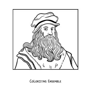 Image à colorier d'une caricature de Léonard de Vinci