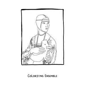 Image à colorier de La dame à l'hermine de Léonard de Vinci